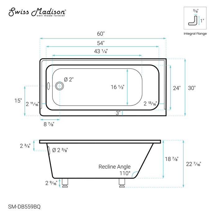 Swiss Madison Voltaire 60" x 30" Left-Hand Drain Alcove Bathtub in Bisque | SM-DB559BQ