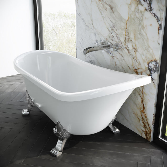 Swiss Madison Cache Single Slipper, Clawfoot Soaking Acrylic Bathtub, Chrome Clawfoot | SM-FB585CC
