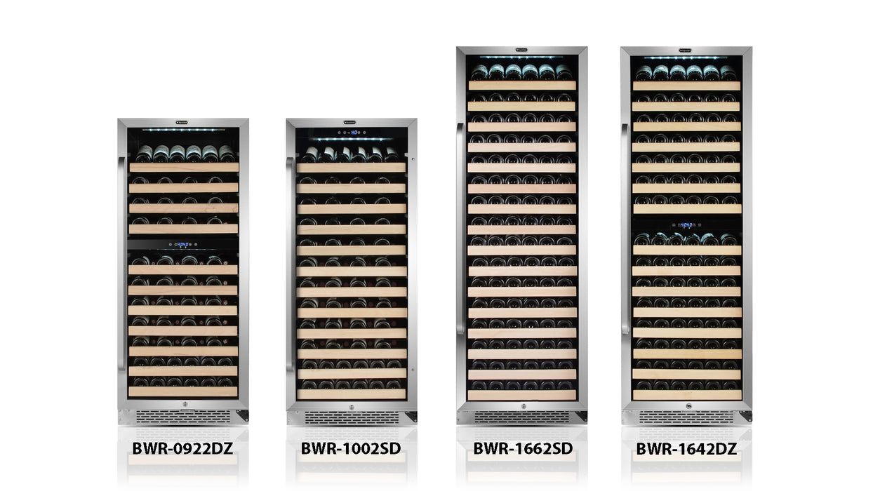 Whynter BWR-1002SD/BWR-1002SDa 24" 100 Bottle Large Capacity Built-in Stainless Steel Compressor Wine Refrigerator with Display Rack and LED display